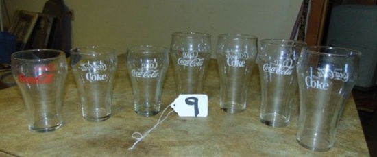 Lot Of 7 Vtg Coca Cola Glasses