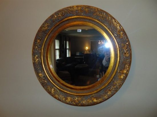 Modern Antiqued Gold Round Wall Mirror