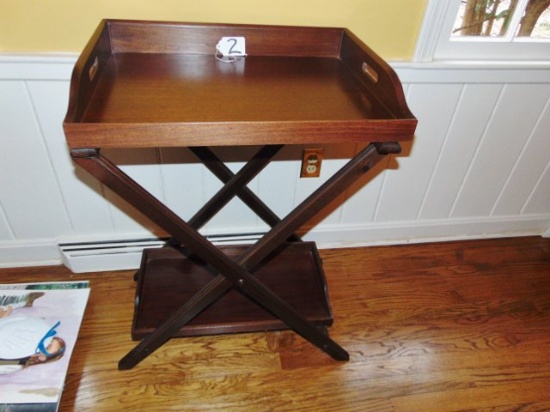 Vtg Solid Mahogany Serving Stand W/ 2 Removeable Trays - Local Pick Up Only