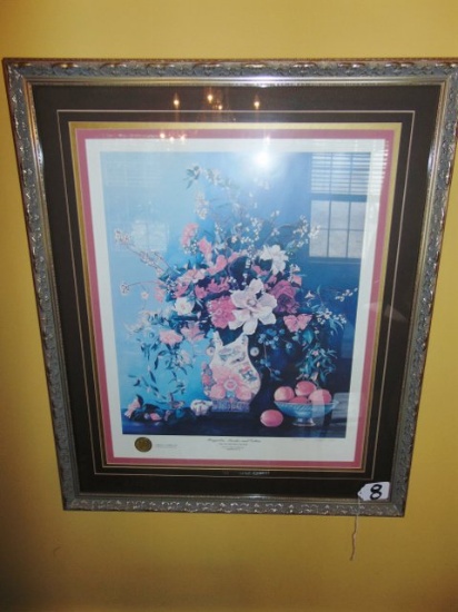 Gilt Framed & Matted " Magnolia, Peaches & Cotton " Governor's Edition Artist Signed Cherrie Nute