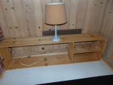 Long Knotted Pine Shelf W/ Wooden Lamp