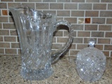 Another Beautiful Crystal Pitcher W/ Same Pattern Sugar Bowl W/ Lid & Spoon