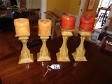 4 Matching Ceramic Pillar Candle Holders W/ Candles