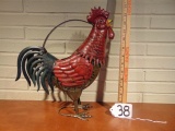 Modern Sculpted Metal Art Rooster Planter