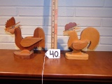 Pair Of Hand Made Solid Wood Rooster Note Holders
