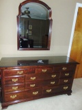 Solid Cherry Wood 3 + 3 + 3 + 2 Dresser W/ Beveled Glass Mirror - Local Pick Up Only