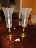 Matching Set Of Solid Brass Table Lamps W/ Crackle Glass Chimneys - Local Pick Up Only