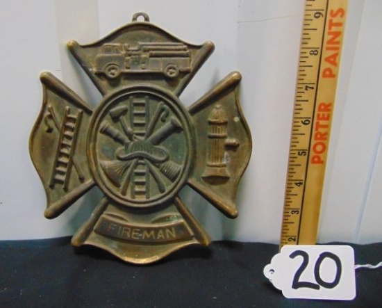 Vintage Brass Firefighter Maltese Cross Wall Emblem