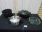 Pots, A Pressure Cooker By Sunbeam & A Anchor Hocking Casserole Dish