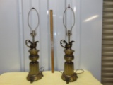Matching Pair Of Ewer Shaped Solid Brass Lamps
