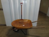 Vtg Wheel Barrow & A Wood Handle Pitch Fork