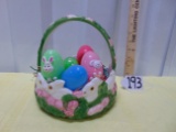 Ceramic Easter Basket W/ Colorful Straw & Plastic Eggs