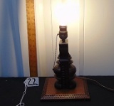Vtg Solid Carved Wood Table Lamp