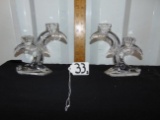 Pair Of Crystal Antler Shaped Candle Holders
