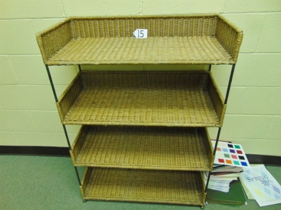 Rattan Display Shelf W/ Wrought Iron Framing (office) Local Pick Up Only