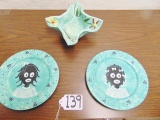 Nice Black Americana Plates And Bowl By Rose Hill (office) (wrong # In Picture)