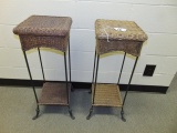 Pair Of Rattan W/ Wrought Iron Framing Plant Stands (office) Local Pick Up Only