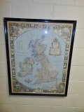 Vtg Framed 1949 National Geographic Map Of Great Brittain (office) Local Pick Up Only
