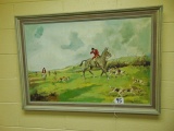 Signed Oil On Canvas Fox Hunt Painting (office) Local Pick Up Only