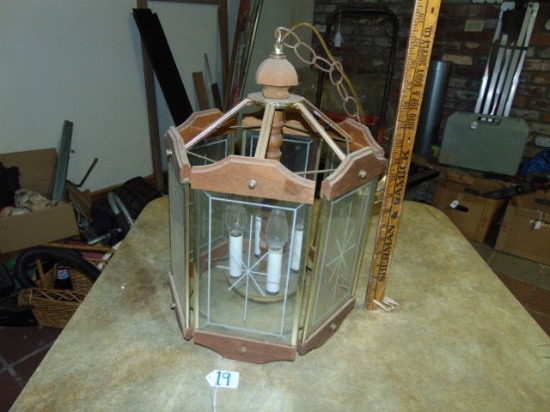 Vtg Wood & Brass Hanging 4 Light Overhead Lamp (local Pick Up Only)