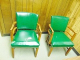2 Walnut Framed Wating Room Chairs W/ Spring Seats
