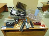 Nice Lot Of Office Supplies: Hole Punches, Staplers, Metal Baskets, Etc