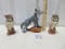 3 Ceramc Figurines: 2 Owls & A Wolf