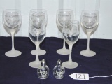 Vtg Avon Crystal Wine Glasses & Salt & Pepper Shakers W/ Etched Hummingbird &