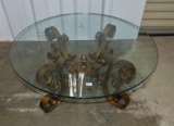 Round Glass Top W/ Heavy Bronzed Steel Coffee Table (Local Pick Up Only)