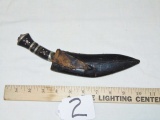 Vtg Kukri India Gurkha Curved Blade Fighting Knife W/ Leather Scabbard
