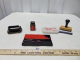 Vtg Office Set: Stamp, Stamp Pads, Hole Punch, Ink & Stamp Replacement Letters &