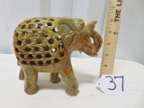 Hand Carved Marble Elephant W/ Baby Elephant Inside Sculpture