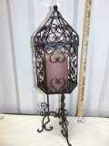 Wrought Iron Candle Stand W/ Enclosed Pillar Candle