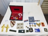 A Patriot's Personal Keepsakes Box: Military Items; Man Jewelry & Other