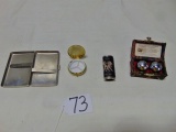 Metal Cigarette Case, Pill Box, Gemini Bic Lighter Metal Holder & A Set Of