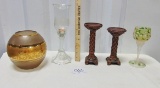 A Gold Trimmed Rose Bowl & 4 Candle Holders