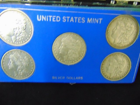 5 Fine To Very Fine Graded Morgan Silver Dollars In A Mint Set