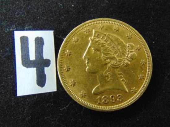 1893 Five Dollar Liberty Head Gold Coin