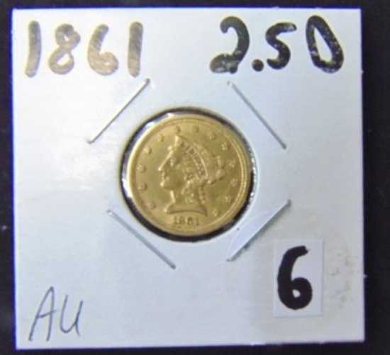 1861 Liberty Head 2 1/2 Dollar Gold Coin
