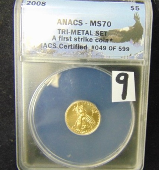 2008 Five Dollar Gold Eagle Coin, ANACS Graded M S 70