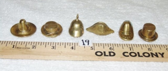 Set Of 6 Vtg Solid Brass Card Holders In The Shape Of Various Hats