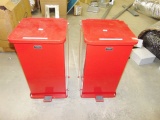 2 Red All Metal Trash Cans W/ Inner Lining Plastic Receptacle (local Pick Up Only )