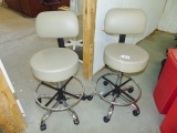 2 Rolling Stainless Steel Framed Bar Stools W/ Backs (local Pick Up Only )