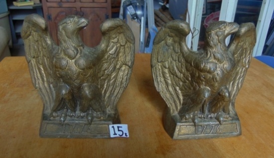 Vtg 1968 Colonial Virginia 1776 American Eagle Brass Over Cast Metal Bookends