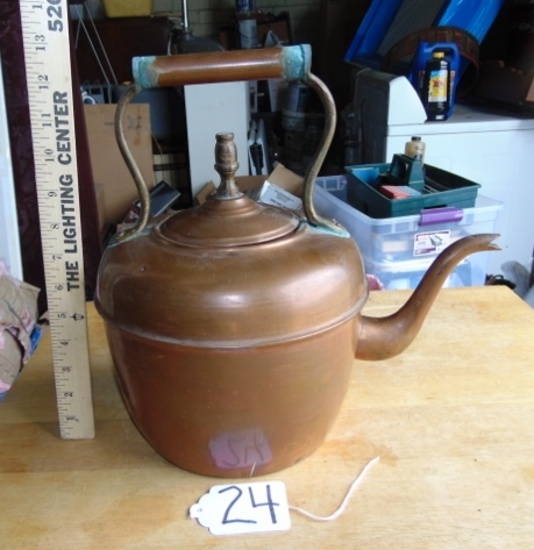 Vtg Large Solid Copper Tea / Coffee Kettle