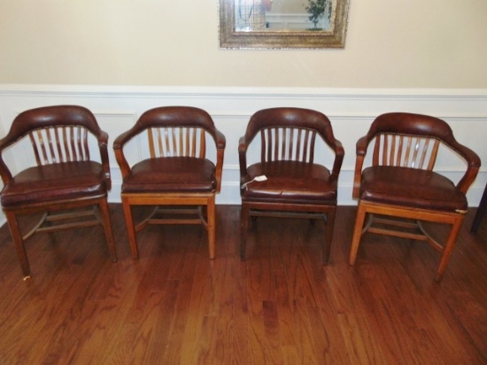 Set Of 4 Matching Solid Oak W/ Vinyl Upholstery Armchairs (local Pick Up Only )