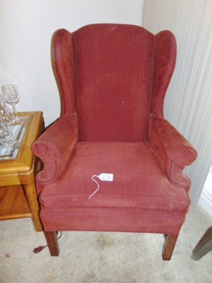 Vtg Solid Wood Upholstered Wing Back Chair ( Local Pick Up Only )