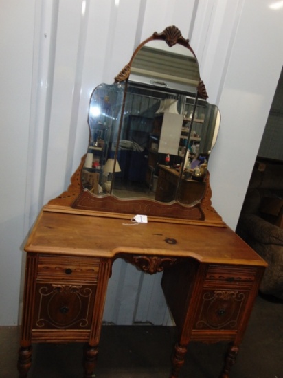Antique 1920s Vanity W/ Mirror And On Wooden Caster Wheels (LOCAL PICK UP ONLY)