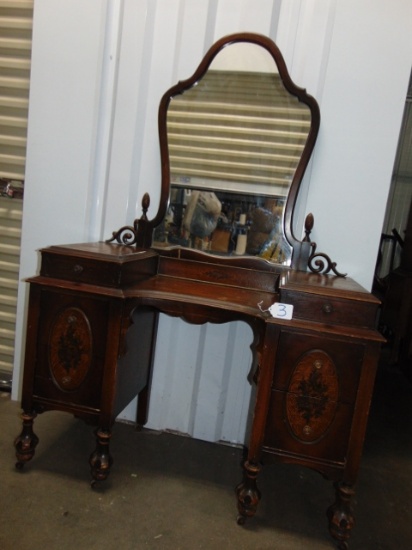 Antique 1920s Vanity W/ Mirror And On Wooden Caster Wheels (LOCAL PICK UP ONLY)