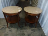 Matching Pair Of Solid Wood W/ Marble Top End Tables (LOCAL PICK UP ONLY)